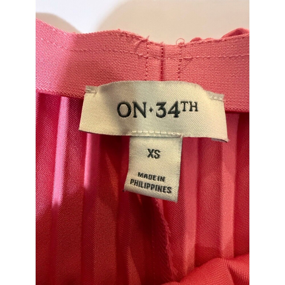 ON 34TH Pink Pleated Midi Skirt Women’s XS Satin A-Line Pull On - Picture 3 of 6